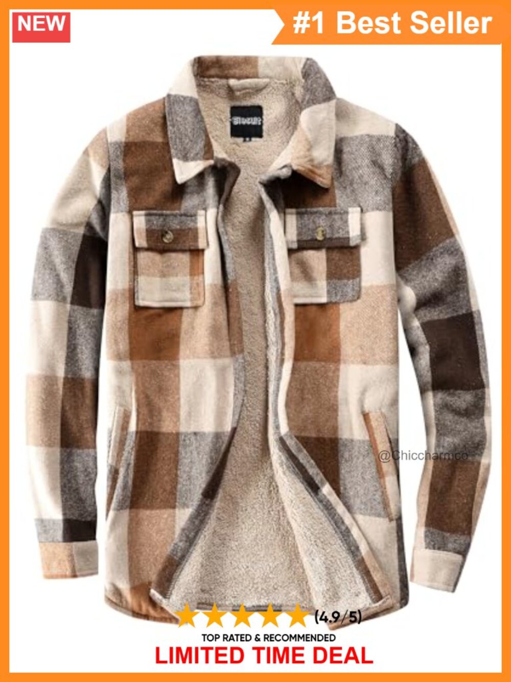 Sherpa Lined Plaid Flannel Shirt Jacket Button Pocket Coat